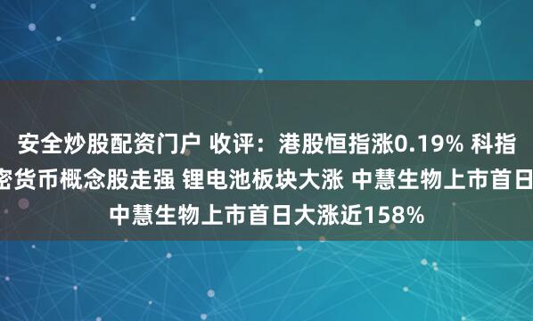 安全炒股配资门户 收评：港股恒指涨0.19% 科指跌0.01% 加密货币概念股走强 锂电池板块大涨 中慧生物上市首日大涨近158%