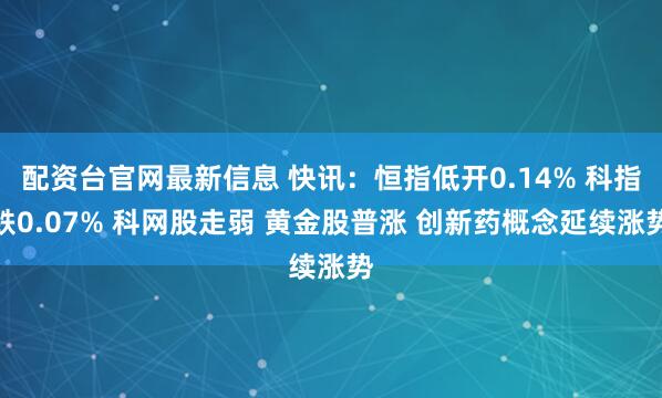 配资台官网最新信息 快讯：恒指低开0.14% 科指跌0.07% 科网股走弱 黄金股普涨 创新药概念延续涨势